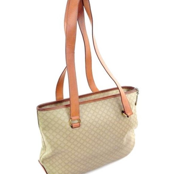 Céline Vintage Brown Khaki Macadamia Canvas Leathe